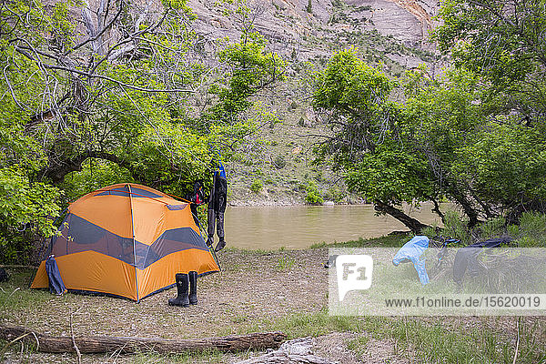 Tent Set Up At Dinosaur National Monument  Utah  Usa