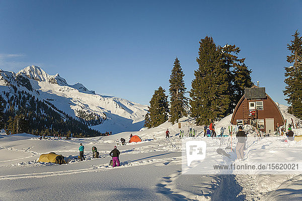 Group Of Skier Near Elfin Lakes Hut In Garibaldi Provincial Park  British Columbia  Canada