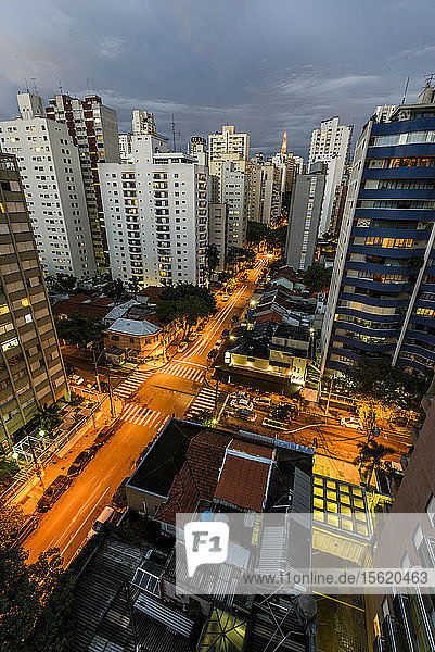 Early night view to tall residential buildings in central S?ï¾£o Paulo  Brazil
