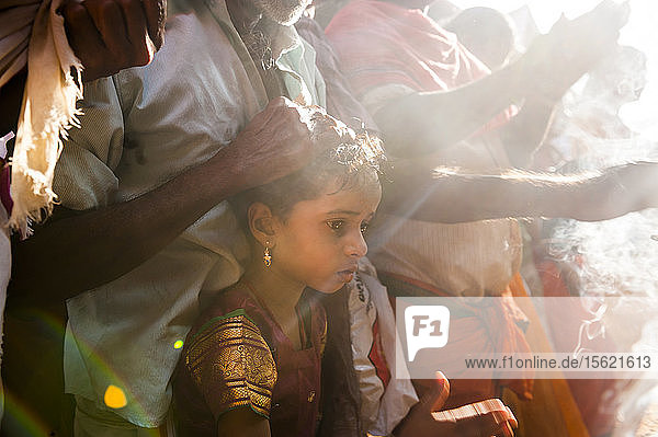 Kodungalloor Bharani is a temple festival a congregation of oracles (Vellichapads). Dressed in red with untied hair brandishing their swords both men and women Komarams create an electric atmosphere.The oracles perform a mad run around the temple. They throw objects inside the temple mainly sticks which signifies the Kavutheendal. The oracles also sing numerous songs that are associated with the legend of the Goddess and those associated with farming culture and mother earth. Another highlight is the hurling of abuses at the deity ��� locally known as Kodungalloor Bharani Pattu. The lyrics of the song contain mostly sexually explicit words ��� most of which are abusive.