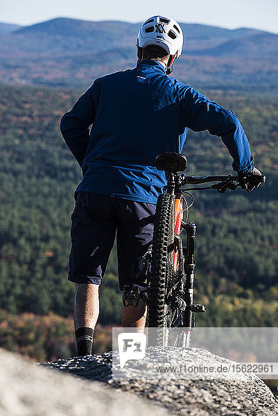 Mountain Biker On The Mountain Landscape Of Whitehorse Ledge In North Conway  New Hampshire