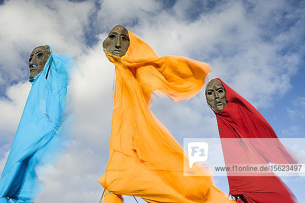 The Wandering Refugees. 3 sculptures 10 m high stand near the entrance to the Bella Center in Copenhagen Denmark. Inspired by Sudanese refugees walking through the desert they symbolize the 200 million climate refugees that the IPCC predicts over the next 40 years. It is a project of Sevenmeters.net in Copenhagen for COP 15.