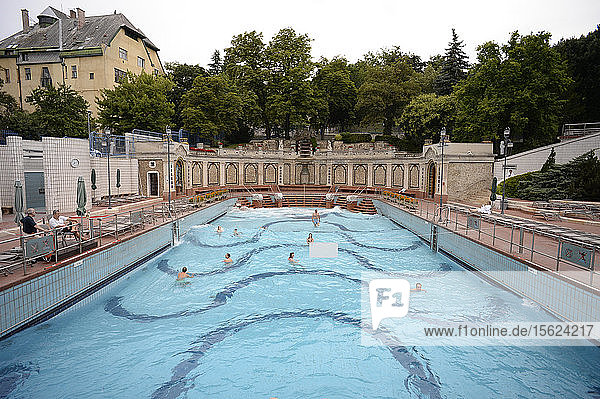 People In The Open-air Area Of The Gellert Baths Buda Budapest Hungary