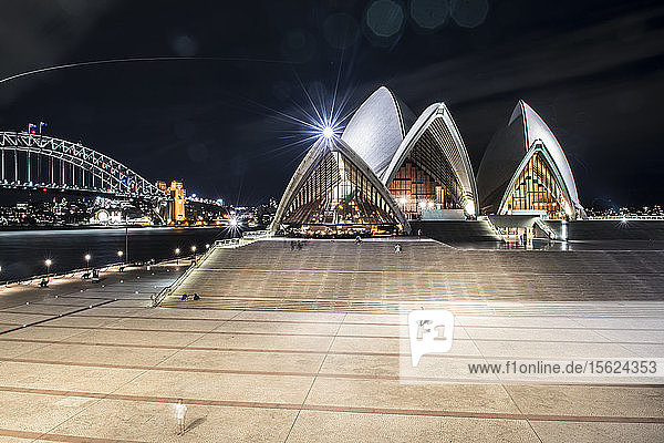 Illuminated Sydney Opera House In Australia