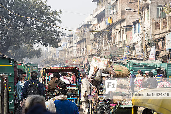 A street scene in New Delhi  India.