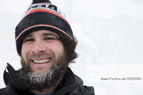 Portrait of ice climbing guide at Aventurex  local outfitter  Montmorency Falls  Quebec  Canada
