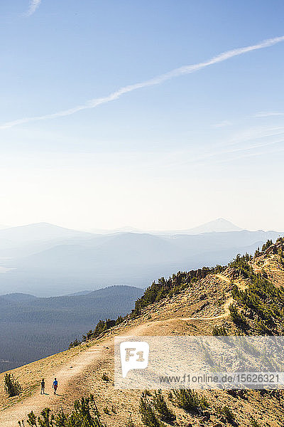 Scenic landscape with footpath along mountain ridge  Crater Lake  Oregon  USA