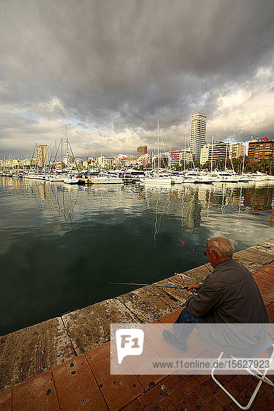 Harbor of Alicante  with city view at background