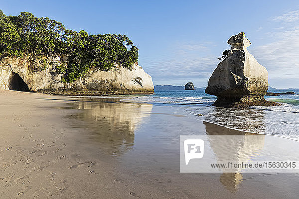 New Zealand  North Island  Waikato  Smiling Sphinx Rock and natural arch in Cathedral Cove