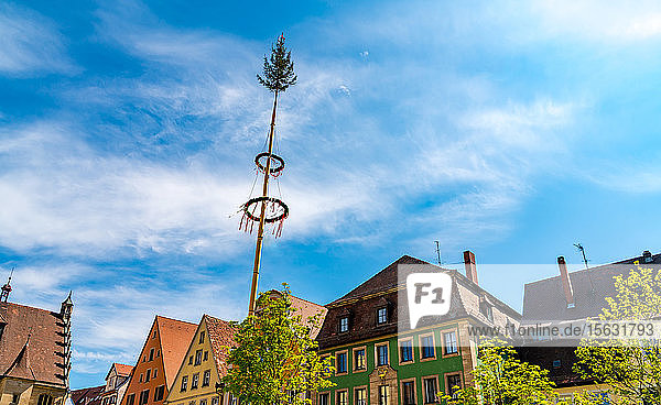 Historische Architektur mit traditionellem Maibaum in Weissenburg  Bayern  Deutschland