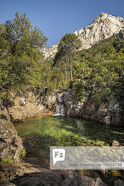 Wasserfall und Schwimmbad  Ruisseau de Polischellu  Corse-du-Sud  Korsika  Frankreich