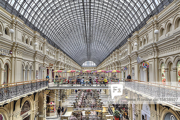 GUM Shopping Mall with a curved ceiling of windows; Moscow  Russia
