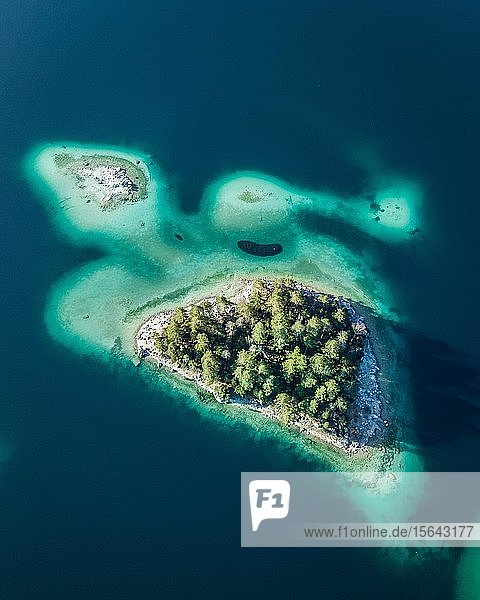 Schildkröteninsel  türkisfarbenes Wasser  Koniferen  Insel  Eibsee  Deutschland  Europa