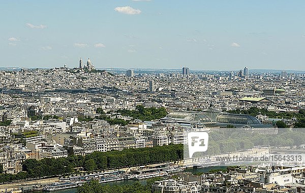 City view  view of Basilica Sacré-C?ur and Grand Palais  view from Eiffel Tower  Paris  France  Europe