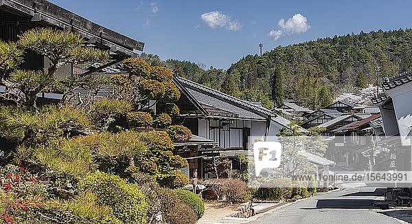 Altes Dorf an der Straße Nakasend?  traditionelle Häuser  Tsumago-juku  Kiso-Tal  Japan  Asien