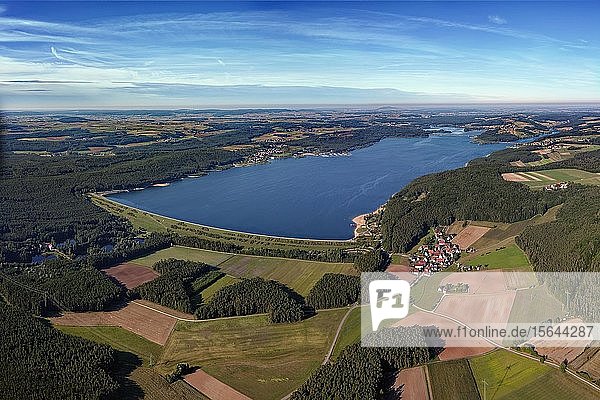 Großer Brombachsee, Stausee, vorne rechts Allmansdorf, Fränkisches Seenland, Mittelfranken, Franken, Bayern, Deutschland, Europa