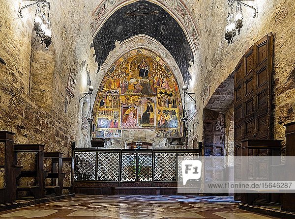 Portiunkula oder Portiunkula-Kapelle  Retabel von Ilario da Viterbo  1393  Basilika Santa Maria degli Angeli  Assisi  Provinz Perugia  Umbrien  Italien  Europa