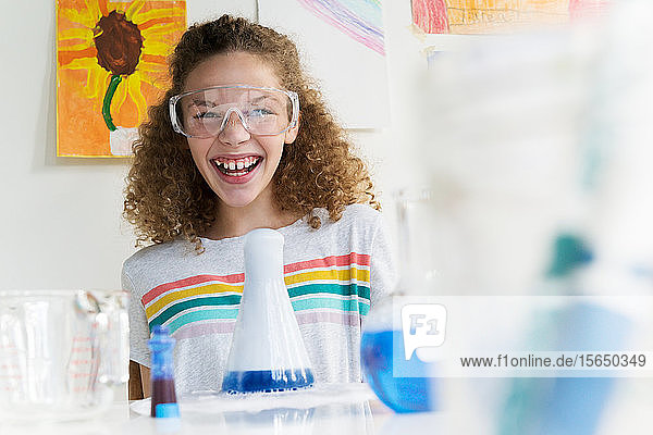 Girl making science experiment