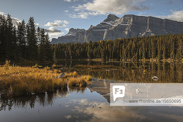 Mount Rundle spiegelt sich im Johnson Lake  Banff National Park  UNESCO-Weltkulturerbe  Alberta  Rocky Mountains  Kanada