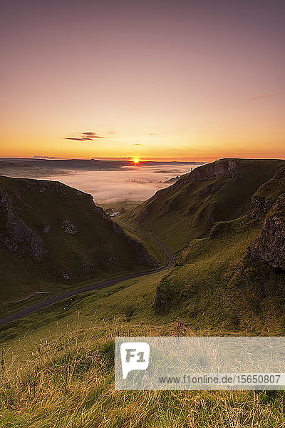 Winnats Pass at sunrise Hope Valley Edale Peak District Derbyshire England United Kingdom