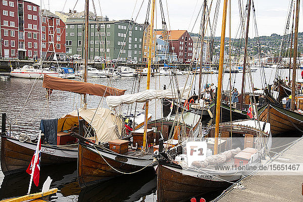 Wooden sailboats at the old boat festival in Trondheim Trondelag Norway Scandinavia