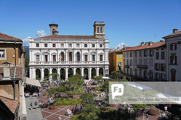 The Old Square and the New Palace of Bergamo  current seat of Angelo Mai Civic Library  Bergamo  Lombardy  Italy