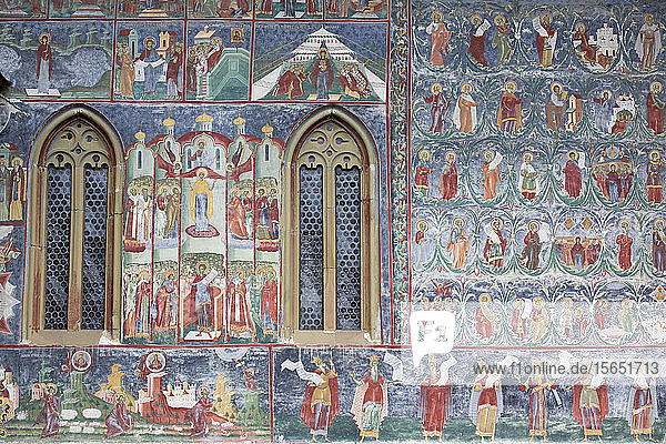 External Frescoes Sucevita Monastery 1585 UNESCO World Heritage Site Sucevita Suceava County Romania