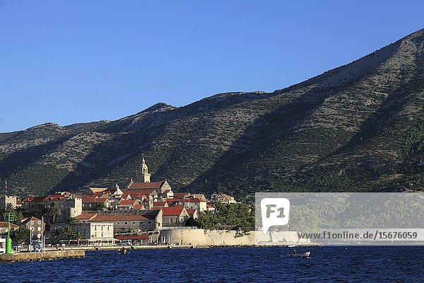 Croatia  Korcula  Old Town  skyline  general view  harbor.