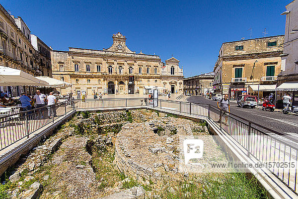 Italy Apulia Ostuni Piazza della Libertà the city hall and archaeological excavation