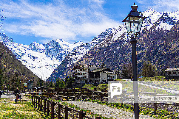 Italy  Aosta Valley  Valnontey  Gran Paradiso mountain in backgroung  Paradisia hotel