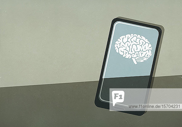 Bild des Gehirns auf dem Bildschirm eines Smartphones
