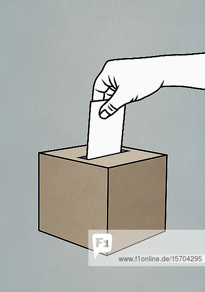 Einlegen des Stimmzettels von Hand in die Wahlurne