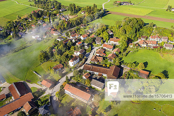 Germany  Bavaria  Dorfen  Aerial view of countryside village