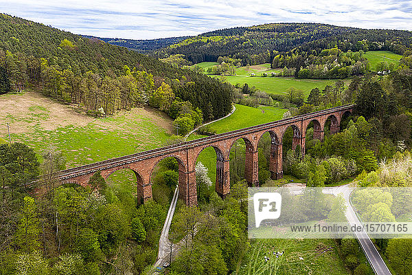 Germany Hesse Erbach Aerial view of Himbachel Viaduct