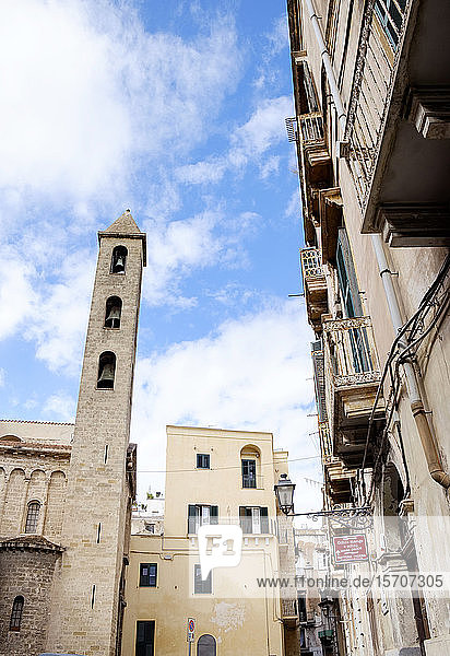 Italy  Province of Taranto  Taranto  Low angle view of Taranto Cathedral bell tower