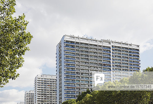 Germany Berlin Mitte Leipziger Strasse Low angle view of apartment buildings