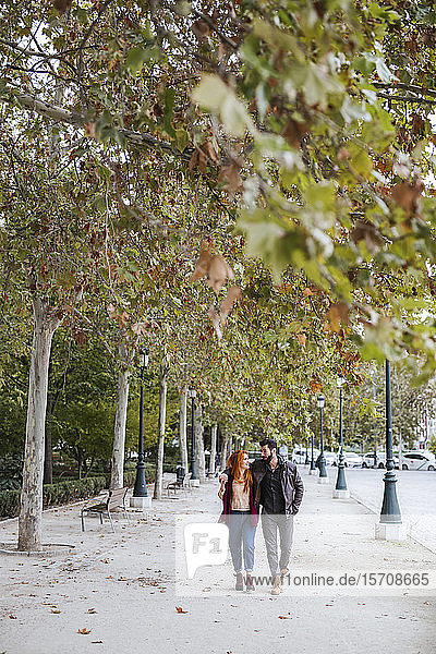 Couple in love strolling in autumn