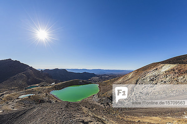 New Zealand North Island Sun shining over Emerald Lakes in Tongariro National Park