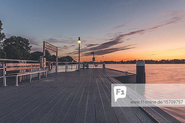 Germany  Hamburg  Pier on Outer Alster lake at sunrise