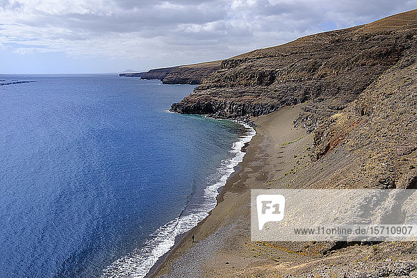 Spain Canary Islands Lanzarote Yaiza High angle view of sandy beach Playa del Pozo