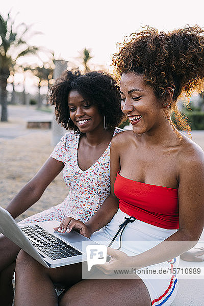 Junge Frauen mit Laptop in einem Park