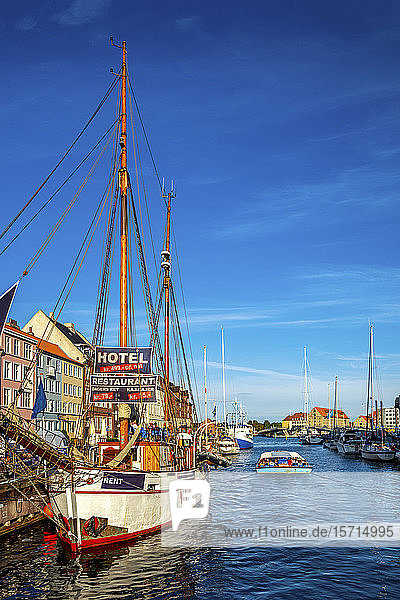 Denmark  Copenhagen  Nyhavn  Ship moored on canal