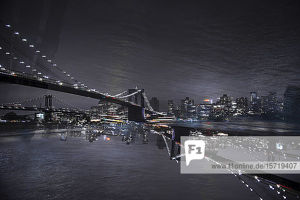 USA  New York  New York City  Manhattan Bridge illuminated at night