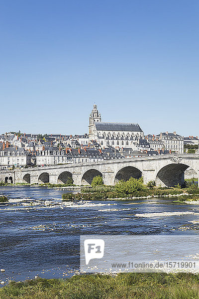 France Centre-Val de Loire Blois Clear sky over Pont Jacques-Gabriel with city in background