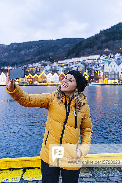 Woman taking a selfie  Bergen  Norway