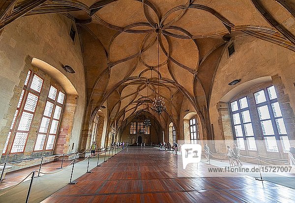 Medieval hall with ribbed vault  Prague Castle  Royal Palace  Prague  Czech Republic  Europe