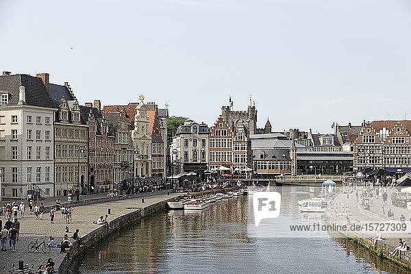 Row of houses at the canal  Binnenstad  Ghent  Flanders  Belgium  Europe