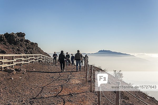 Tourists on top of Volcano Vesuvius  Vesuvius National Park  Naples  Campania  Italy  Europe