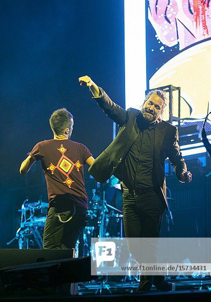 (Madrid  Spain  December 27th  2019) Pucho and Juan Manue Latorre of Vetusta Morgan perform on stage at WiZink center in Madrid (Photo by Angel Manzano)