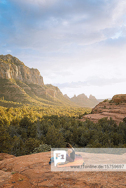 Woman relaxing  Schnebly Hill Road  Sedona  Arizona  United States